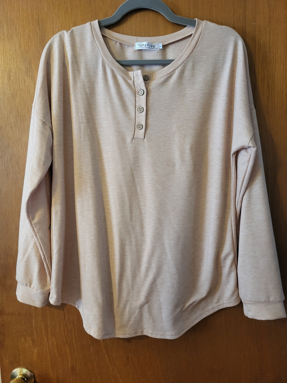 Womans Long-Sleeve Henley Top in Beige